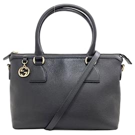 Borsa 2 vie in pelle di vitello nera con Interlocking G Gucci