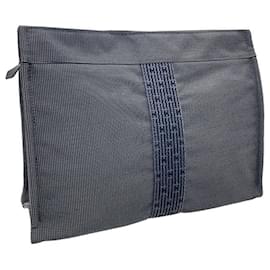 Pochette Hermes Herline MM in nylon grigio - Hermès