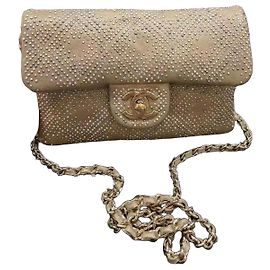 Chanel Borsa a Patta in Pelle Dorata e Strass