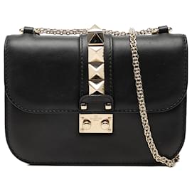 Valentino Black Small Leather Rockstud Glam Lock Crossbody