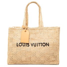 Louis Vuitton Beige Damier Raffia Summer Shopper Tote MM