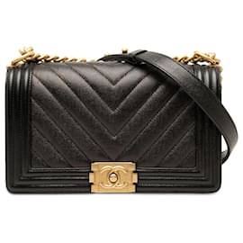 Chanel Black Old Medium Chevron Caviar Boy Flap