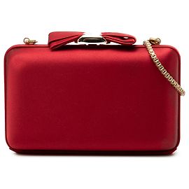 Salvatore Ferragamo Clutch da sera Ferragamo in raso rosso con fiocco Vara e catena