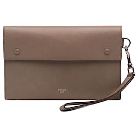 Céline Celine Brown Grained Calfskin Multifunction Clutch