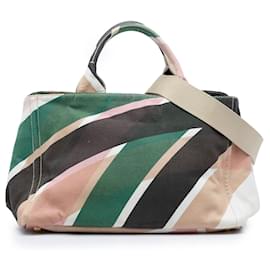 Borsa Prada Canapa in tela stampata multicolore bianca