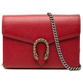 Portefeuille Dionysus en cuir de veau rouge Gucci avec chaîne