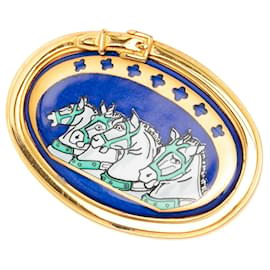 Hermès Blue Enamel Chevaux Pin Brooch