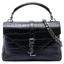 Borsa Satchel Monogram College in pelle nera con stampa coccodrillo misura Medium Saint Laurent
