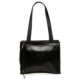 Chanel Black CC Lambskin Front Zip Pocket Tote