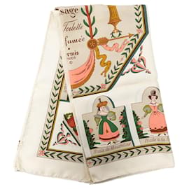 Hermès White Huile Rafraichissante a L Usage de la Toilette Parfumee Silk Scarf 90