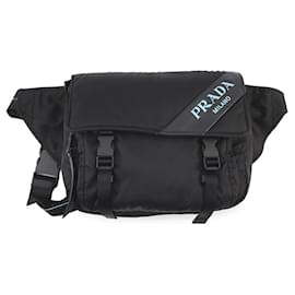 Borsa a tracolla in nylon nero e pelle Prada