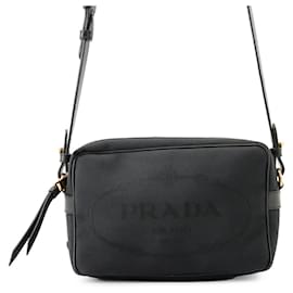 Borsa a tracolla Prada nera in pelle e tela