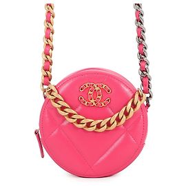 Bolsa de ombro com corrente em pele de cordeiro rosa Chanel