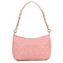 Borsa a tracolla con catena in pelle di vitello martellata rosa Chanel