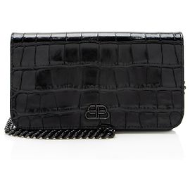 Portacellulare Balenciaga BB con stampa coccodrillo e catena