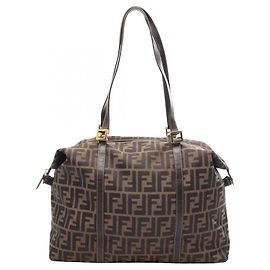 Bolso Tote Fendi Zucca marrón y negro de piel y lona