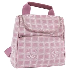 CHANEL New Travel Line Backpack Canvas 2way Pink Silver CC Auth 189678A