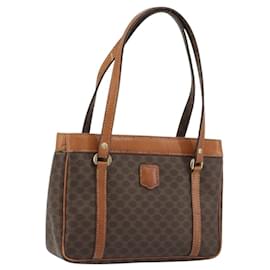 Céline Borsa CELINE Macadam Canvas PVC Pelle Marrone Oro Auth mr2661