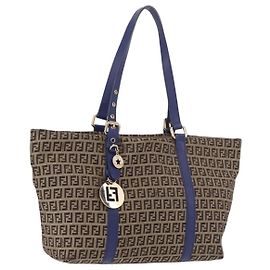 FENDI Zucchino Canvas Tote Bag Beige Gold 8BH215 Auth 191534