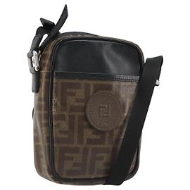 FENDI Borsa a Spalla Zucca in PVC e Pelle Marrone Argento 7VA456 Auth ka5128