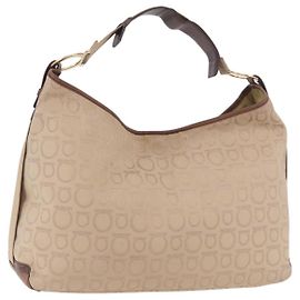 Borsa a tracolla Salvatore Ferragamo Gancini in tela beige e oro Auth gh2197