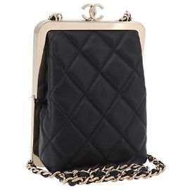 CHANEL Matelasse Chain Shoulder Bag Lamb Skin Black Gold CC Auth 191542SM