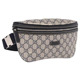 Marsupio GUCCI GG Supreme in PVC Blu Navy Argento 233269 Auth 190610