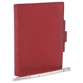 HERMES Agenda Vision & Ballpoint Pen Set Leather Red Auth hk3888 - Hermès