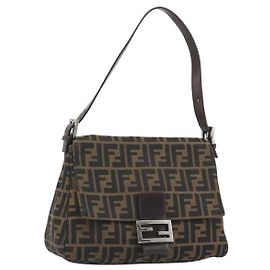 FENDI Zucca Canvas Mamma Baguette Borsa a Spalla Marrone Argento Auth BA13938V