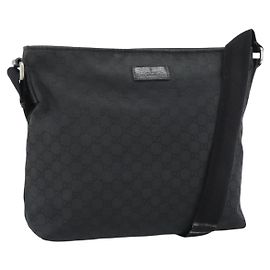 Borsa a Spalla GUCCI GG Canvas Nera Argento 339569 Auth ka5137