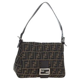 FENDI Zucca Canvas Mamma Baguette Tote Bag Marrón Negro Auth 190870SAV