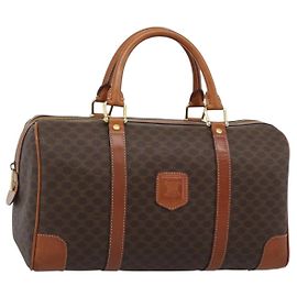 Céline Borsa Boston CELINE in tela Macadam PVC Pelle Marrone Oro Auth fm5386A
