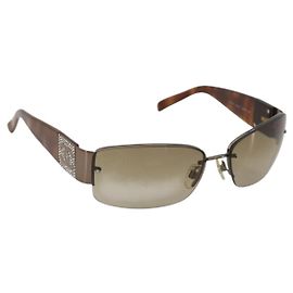 Gafas de sol CHANEL Plástico Marrón Plata CC Auth BA14023