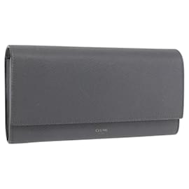 Céline CELINE Long Wallet Leder Grau Gold Auth bs35988A