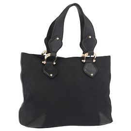 Bolsa de Mão GUCCI GG Canvas Preta Ouro 153024 Auth 186680