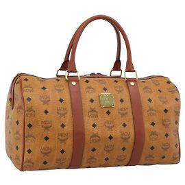 Borsa Mini Boston Vicetos Logogram MCM in PVC e pelle 2way Marrone Oro Auth 190895