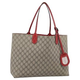 Borsa Tote GUCCI GG Supreme in PVC e pelle reversibile Rosso Beige Auth 190841