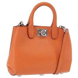 Bolsa Salvatore Ferragamo Gancini de Couro 2 formas Laranja Prata Auth 191599A
