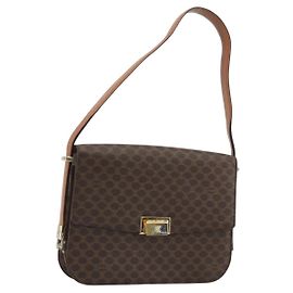 Céline CELINE Macadam Canvas Schultertasche PVC Leder Braun Gold Auth 190905A