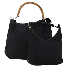 Bolsa de Ombro GUCCI Bamboo Nylon 2 Set Black Auth 187896