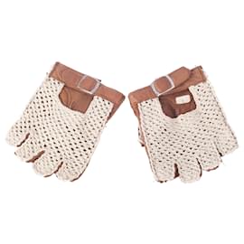 Autre Marque Vintage Crochet und Leder Fingerlose Handschuhe Collection Privée