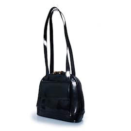 Gucci, borsa in bambù in pelle lucida nera