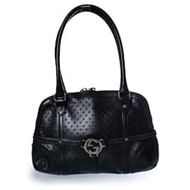 Gucci, borsa a manico superiore in pelle nera traforata con motivo GG