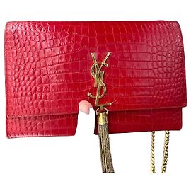Saint Laurent YSL Pochette in pelle rossa effetto coccodrillo