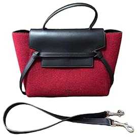 Céline Celine Belt Bag Borsa lana rossa e pelle nera