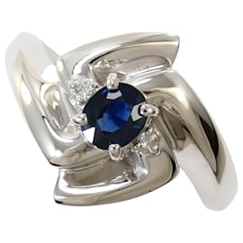 Anello a fascia in platino con zaffiro e diamante - Autre Marque