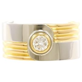 Bague anneau en or jaune 18K et platine sertie de diamants - Autre Marque