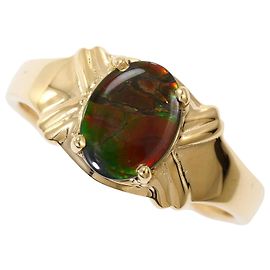 Autre Marque K14 14K Gelbgoldring mit Ammolit-Stein