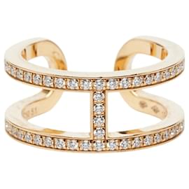Bague anneau en or jaune 18K et diamants Hermes - Hermès