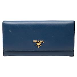 Prada Bi-fold langer Geldbeutel aus blauem Saffiano-Leder